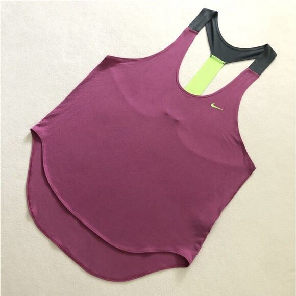 Nike Women Dry Fit Mauve Neon Green Just Do It Loose Fit T-Back Tank 597989 L - Picture 2 of 9